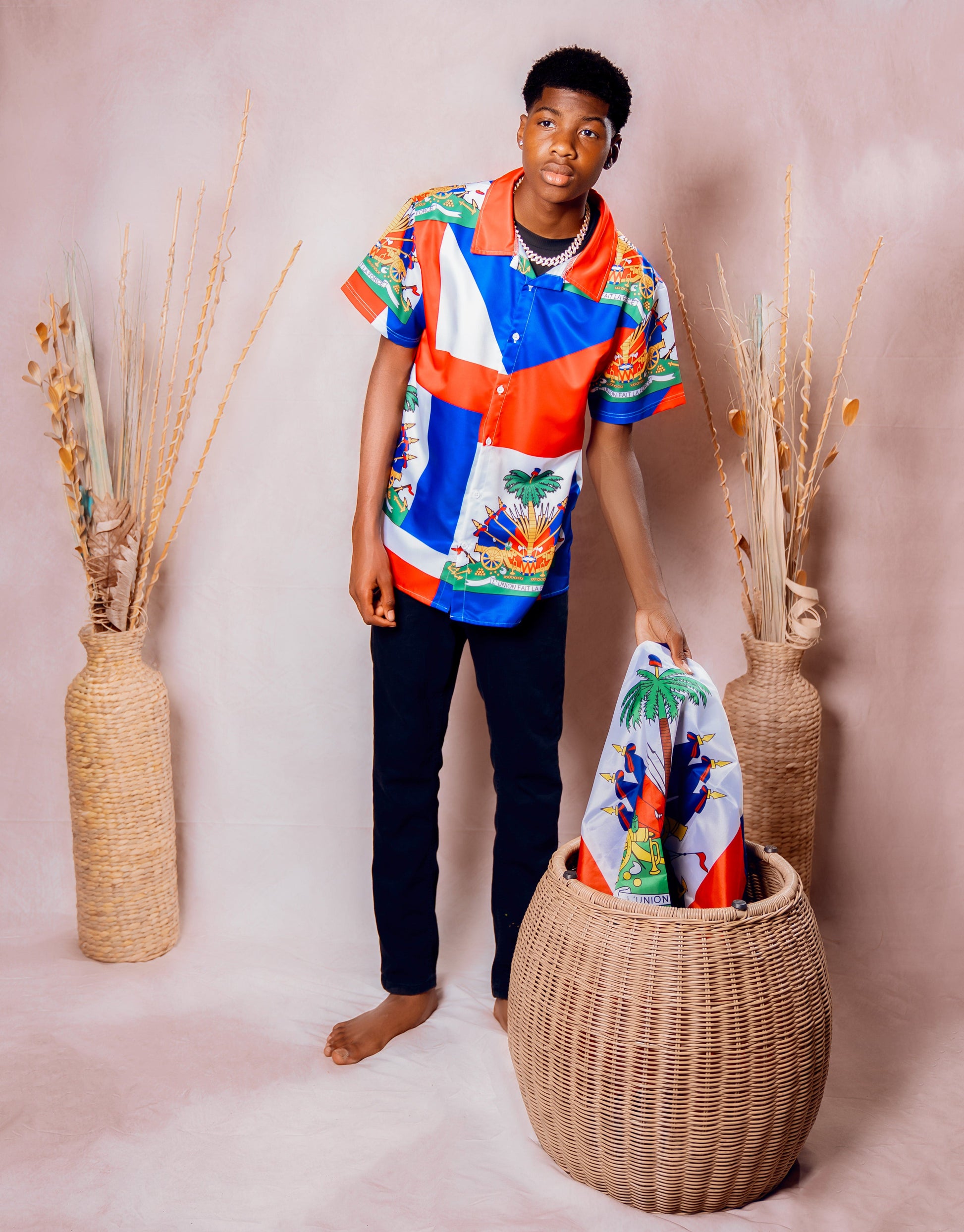 Newest Oversized Fashion Polynesian Haitian Flag Print Shirt, Men's Casual Short-Sleeved Summer Breathable.