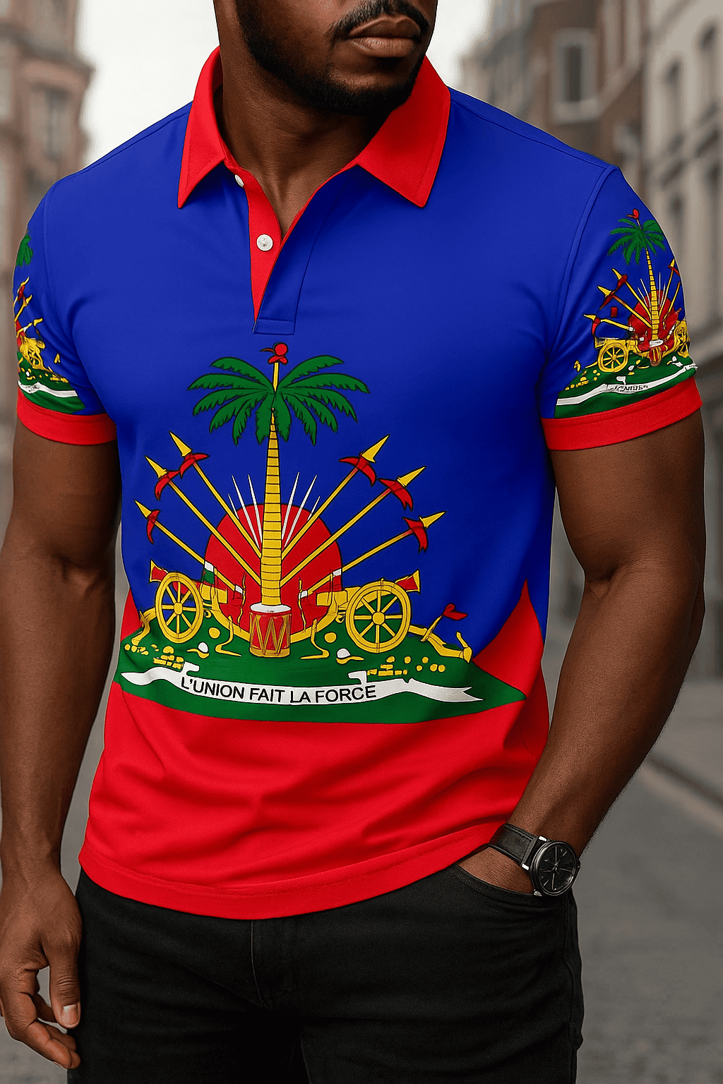 Men's Tropical Patriotic Shirt - Bright Blue & Red