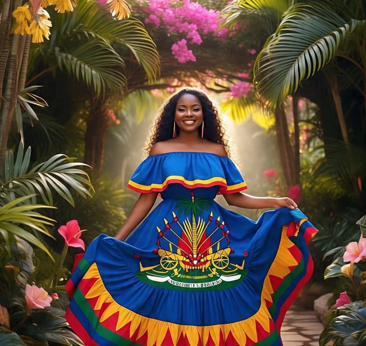 Women Off Shoulder Polynesian Haitian Flag Print Maxi Dress Summer Party Casual Two Pieces Sundress Dresses