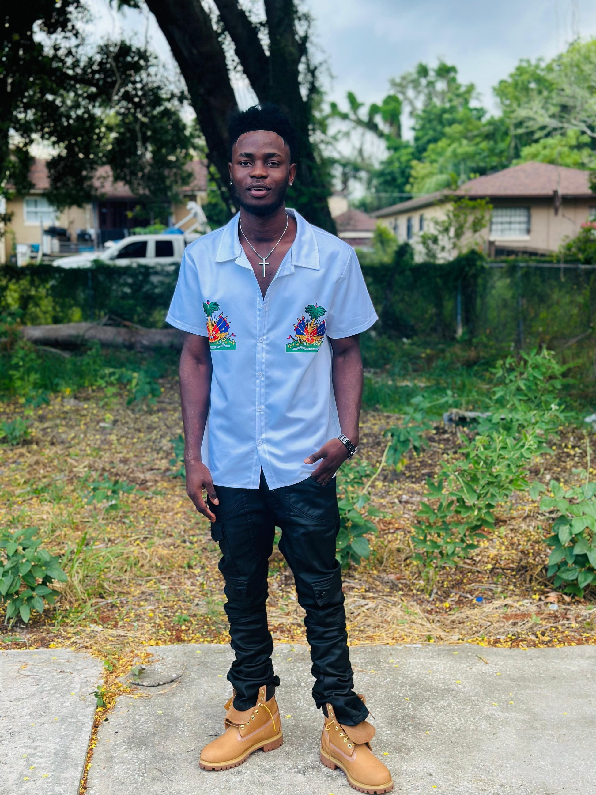 White Short Sleeve Shirt with Emblem