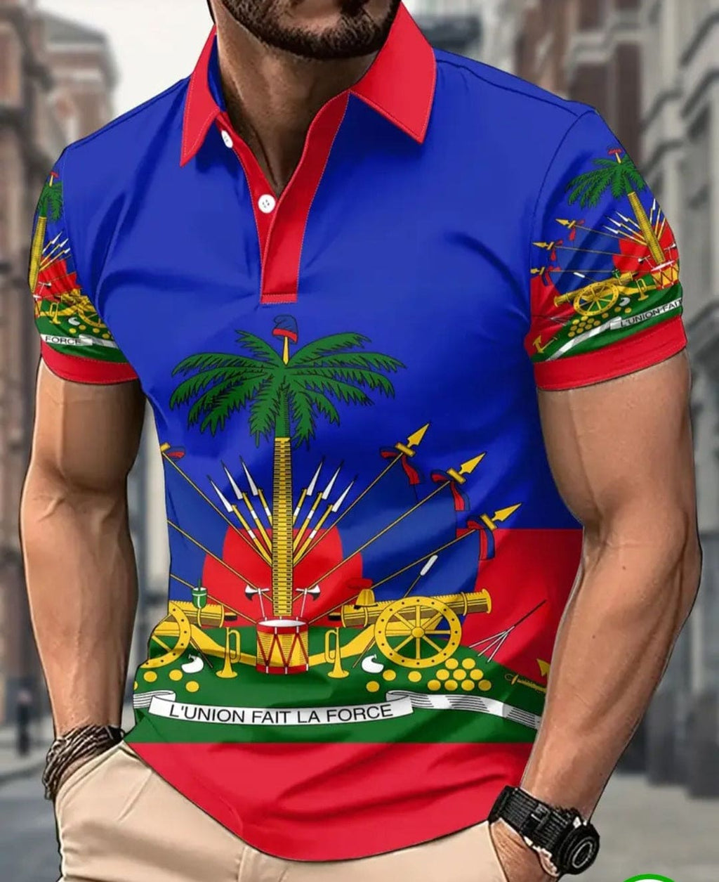 Men's Tropical Patriotic Shirt - Bright Blue & Red