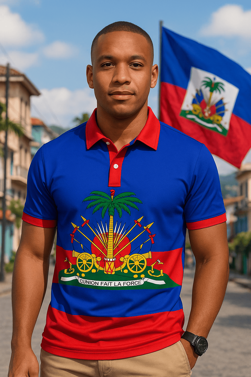 Men's Tropical Patriotic Shirt - Bright Blue & Red